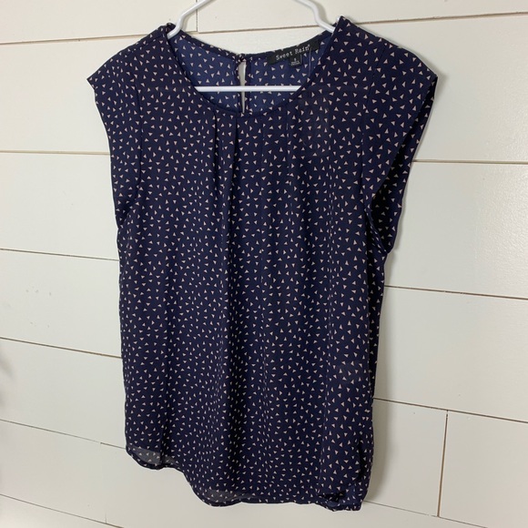 NWT Sweet Rain Navy Geometric Confetti Print Blouse Dress Shirt Top Small - Picture 2 of 8